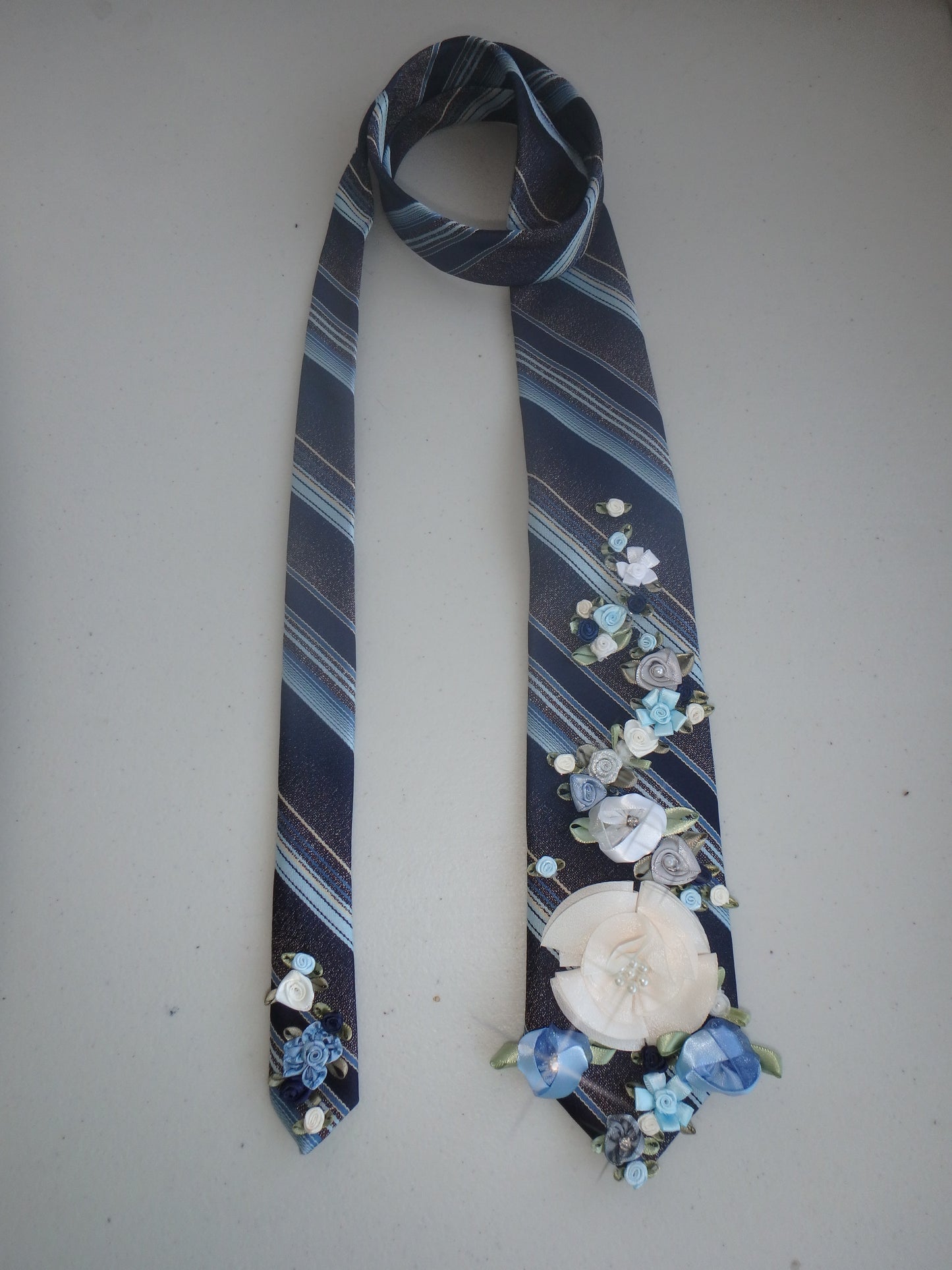 Blue Water Circle Upcycled Tie