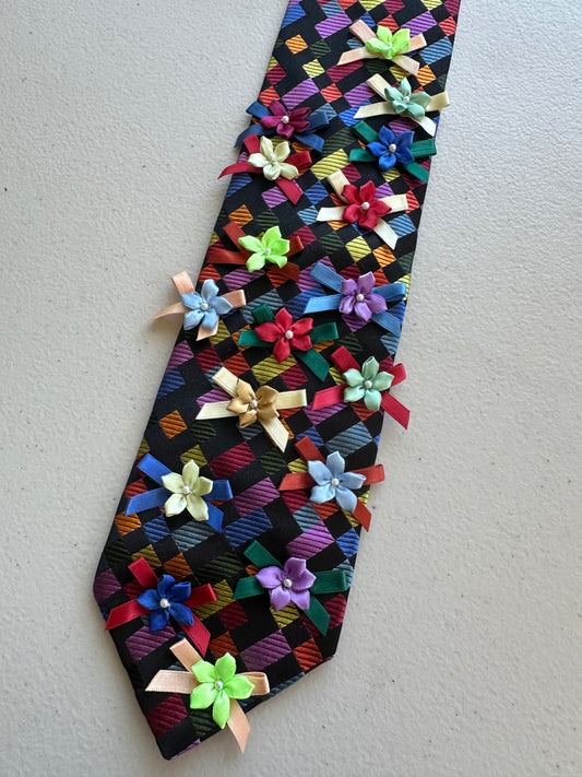 Rainbow Bouquet Upcycled Tie